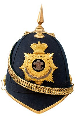 Lot A VICTORIAN NORTH STAFFORDSHIRE REGIMENT OFFICER'S BLUE CLOTH HELMET