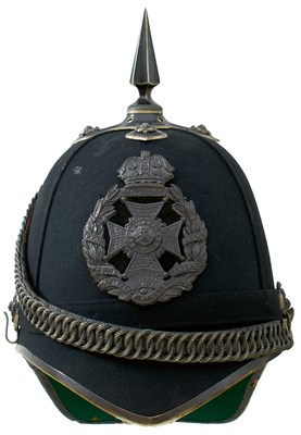 Lot A VICTORIAN RIFLE BRIGADE PRINCE CONSORTS OWN REGIMENT OFFICER'S BLUE CLOTH HELMET