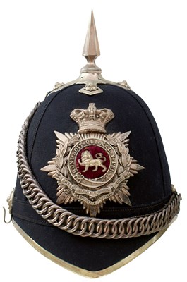 Lot A VICTORIAN ROYAL LANCASHIRE REGIMENT 1ST VOLUNTEER BATTALION OFFICER'S BLUE CLOTH HELMET