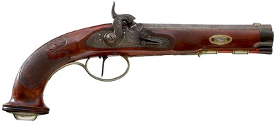 Lot A PAIR OF 40-BORE PERCUSSION RIFLED OFFICER'S PISTOLS BY I. G. SAUER