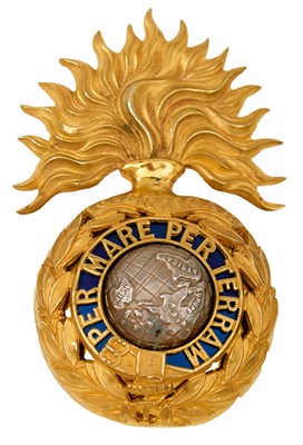 Lot A VICTORIAN ROYAL MARINE ARTILLERY OFFICER'S BLUE CLOTH HELMET BADGE