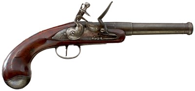 Lot A 20-BORE FLINTLOCK QUEEN-ANNE TRAVELLING OR COACHING PISTOL BY WILSON