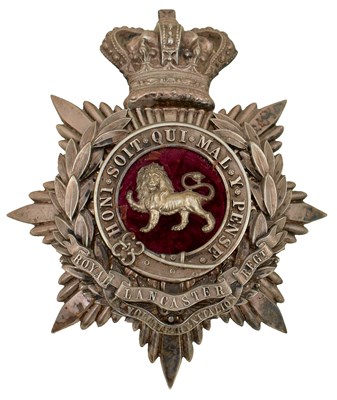 Lot A VICTORIAN ROYAL LANCASHIRE REGIMENT 1ST VOLUNTEER BATTALION OFFICER'S BLUE CLOTH HELMET PLATE