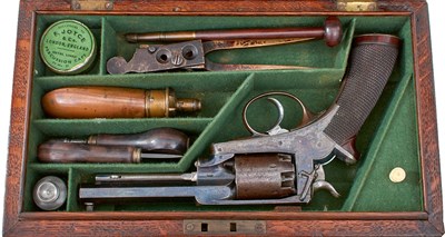 Lot A CASED 120-BORE FIVE-SHOT PERCUSSION 1ST MODEL DEANE HARDING REVOLVER