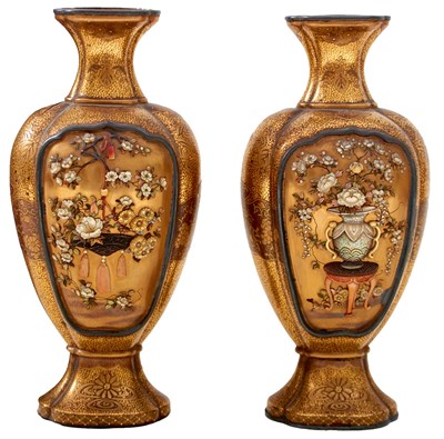 Lot A GOOD PAIR OF SHIBAYAMA LACQUER VASES