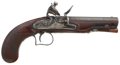 Lot A 32-BORE FLINTLOCK TRAVELLING PISTOL BY SMITH