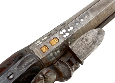 Lot A SCARCE 12-BORE SILVER MOUNTED FULL STOCKED FLINTLOCK SPORTING GUN BY GRIFFIN