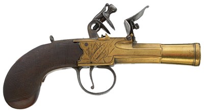 Lot AN 18-BORE FLINTLOCK BRASS BARRELLED BLUNDERBUSS PISTOL BY NOCK