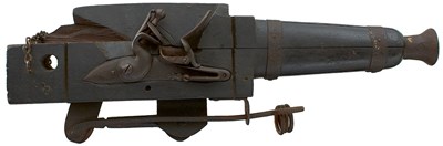 Lot A LATE 18TH OR EARLY 19TH CENTURY FLINTLOCK TRAP OR POACHER ALARM GUN