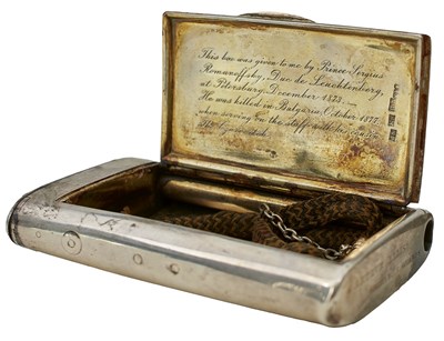 Lot 804 - A RUSSIAN SILVER TOBACCO BOX OF IMPERIAL RUSSIAN/ROMANOV AND GRENADIER GUARDS INTEREST