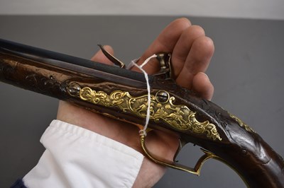 Lot 243 - A FINE 18TH CENTURY 25-BORE BOHEMIAN FLINTLOCK HOLSTER PISTOL BY PAUL BREIDENFELTER