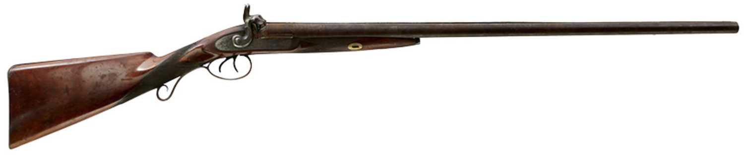 Lot 194 - A 15-BORE DOUBLE BARRELLED PERCUSSION SPORTING GUN BY WOOD & SONS