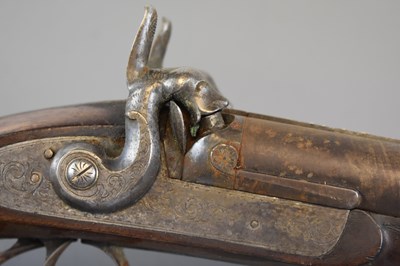 Lot 194 - A 15-BORE DOUBLE BARRELLED PERCUSSION SPORTING GUN BY WOOD & SONS