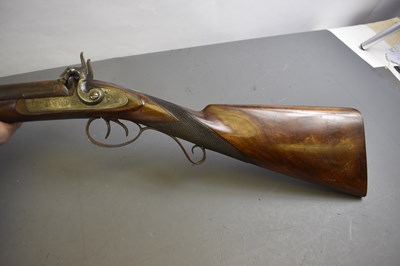 Lot 194 - A 15-BORE DOUBLE BARRELLED PERCUSSION SPORTING GUN BY WOOD & SONS