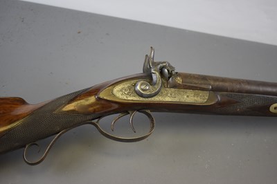 Lot 194 - A 15-BORE DOUBLE BARRELLED PERCUSSION SPORTING GUN BY WOOD & SONS