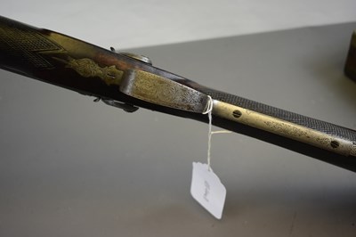 Lot 222 - A CASED 20-BORE DOUBLE BARRELLED PERCUSSION SPORTING GUN BY HUTCHINS