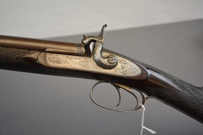 Lot 222 - A CASED 20-BORE DOUBLE BARRELLED PERCUSSION SPORTING GUN BY HUTCHINS