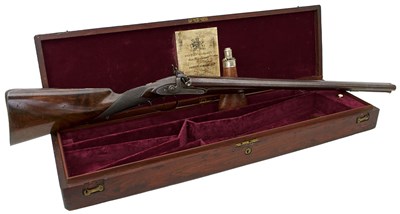 Lot 223 - A CASED 15-BORE DOUBLE BARRELED PERCUSSION SPORTING GUN BY WESTLEY RICHARDS