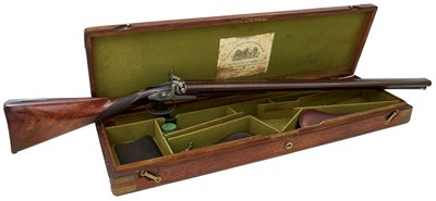 Lot 225 - A CASED-12-BORE DOUBLE BARRELLED PERCUSSION SPORTING GUN BY GASQUOINE & DYSON OF MANCHESTER