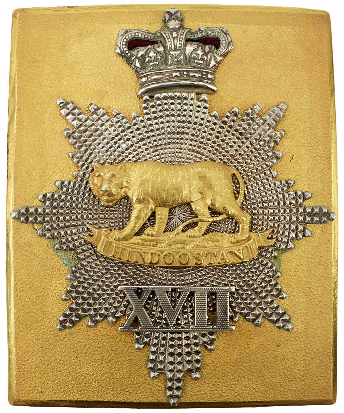 Lot 708 - A 17TH REGIMENT OF FOOT (LEICESTERSHIRE) OFFICER'S SHOULDER BELT PLATE