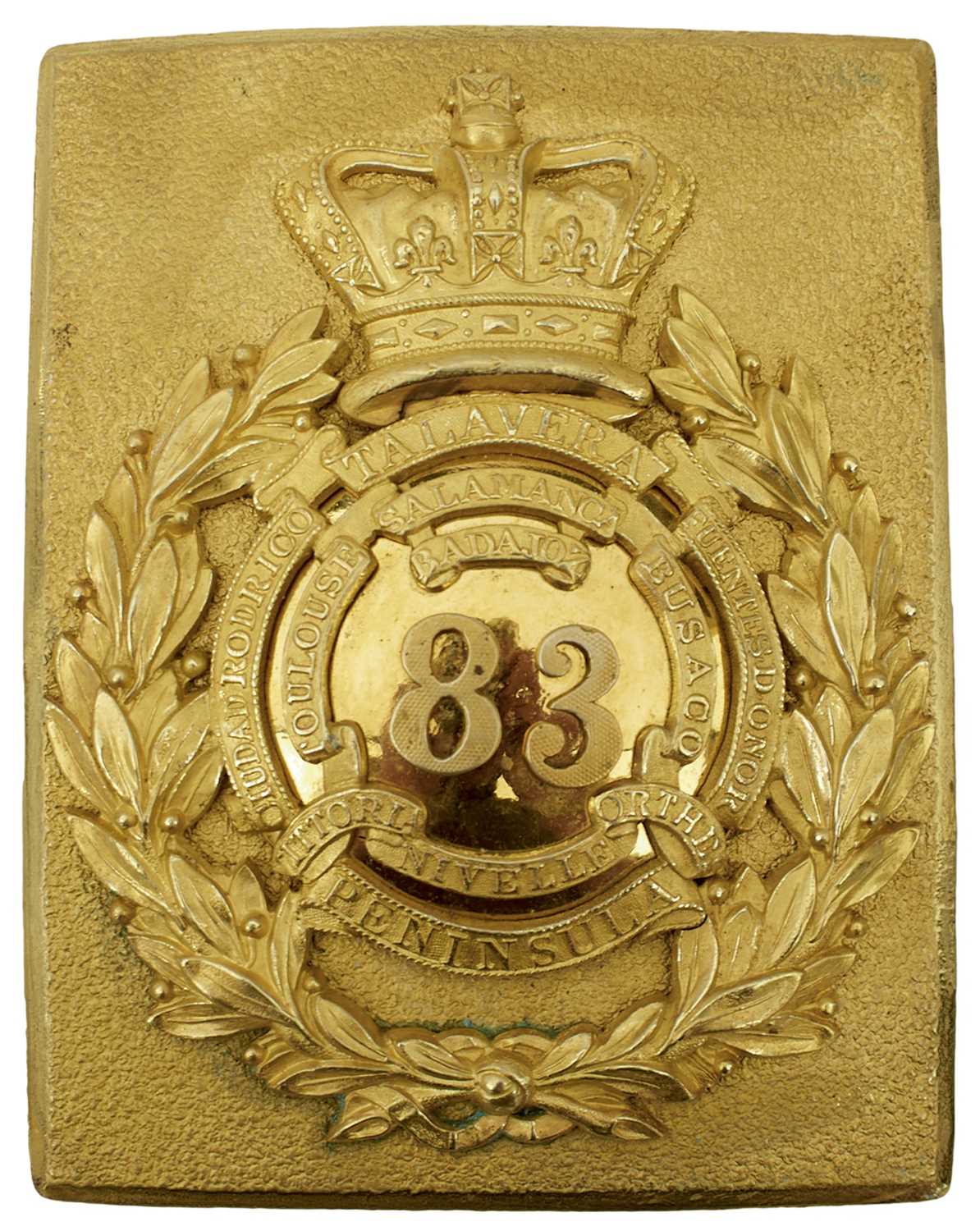 Lot 710 - AN 83RD REGIMENT OF FOOT (DUBLIN FUSILIERS) OFFICER'S SHOULDER BELT PLATE