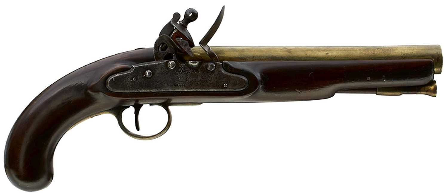 Lot 279 - A .750 CALIBRE 1796 PATTERN FLINTLOCK HEAVY DRAGOON PISTOL WITH NOCK'S ENCLOSED OR SCREWLESS LOCK